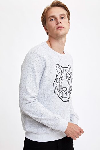 DeFacto Φούτερ με στάμπα Bear Slim Fit Crew Neck