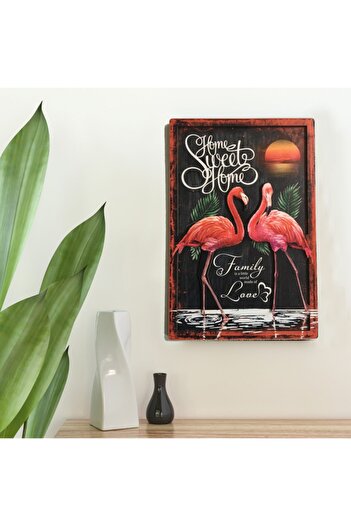 Filemo tasarım Flamingo 3d Kabartmalı Pano Tablo-home Sweet Home 20 × 30 Cm