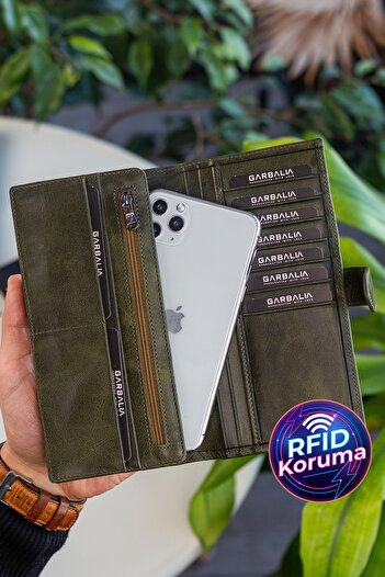 Garbalia Albert Genuine Leather Rfid Blocking Crazy Green Unisex Wallet with Phone Compartment
