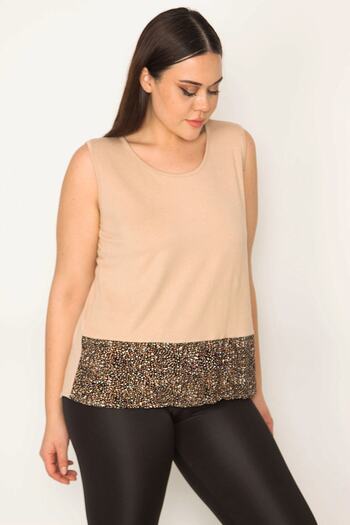 Şans Women's Large Size Beige Garni Detailed Sleeveless Blouse 65n18014