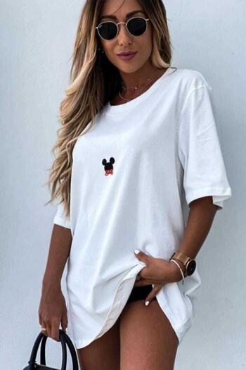 MODAGEN Women's White Mickey Mouse Oversize T-shirt