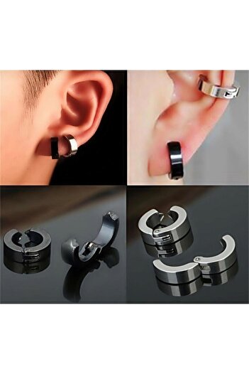 Yeşim Aksesuar 4 Pieces Stainless Steel Men's Women's Non-Hole Ear Clip Earrings