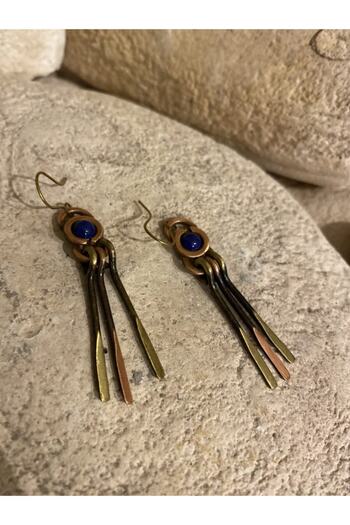 kapris concept Handmade Copper & Brass Antiallergic Antique Design Earrings Navy Blue