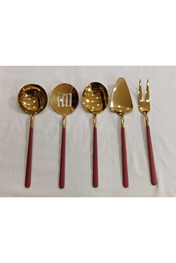 BRONDOFF Special for Valentine's Day Bahama 5 Piece Red Titanium Gold Sauce Serving Set