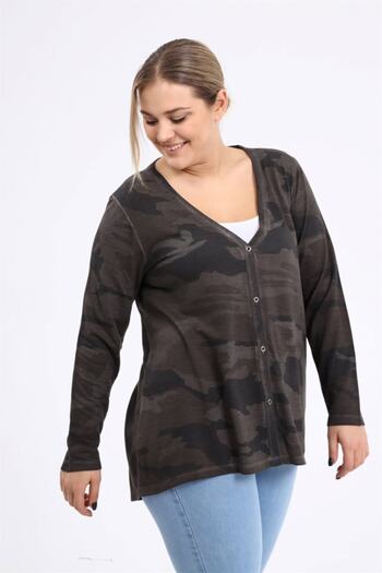 Seamoda 4 Seasons Comfortable Plus Size Camouflage Oil Washed Cardigan - Anthracite
