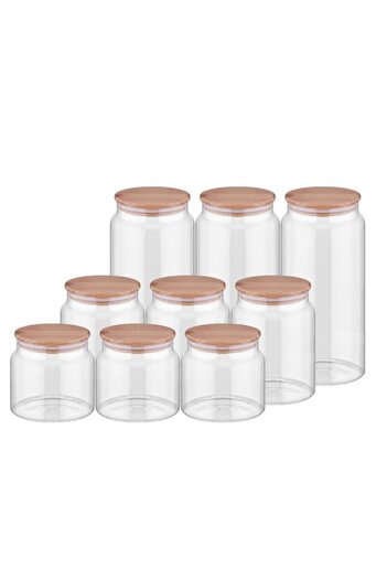 Kapris 9-Piece Glass Jar Storage Container Spice Rack with Bamboo Lid