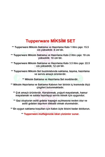 Tupperware Miksim Storage Preparation Set 3 Pieces Miks 1-2-3.5 Lt Hsgl