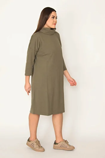 Şans Tekstil Women's Khaki Stand Collar Capri Sleeve Dress 26a31484