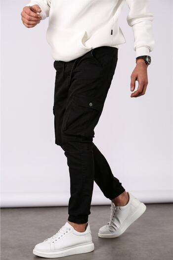 Madmext Men's Black Slim Fit Cargo Pocket Pants 5695