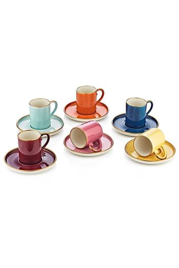 OMS PASLANMAZ Colorful Chique 12 Piece Turkish Coffee Cup Set