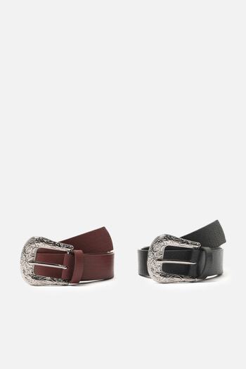 Trendyol Collection Claret Red - Black Dámský opasek s přezkou 2 Pack TWOAW21KE0028