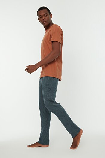 Trendyol Collection Orange Color Blocked 100% Cotton Pajamas Set Thmss21Pt0319