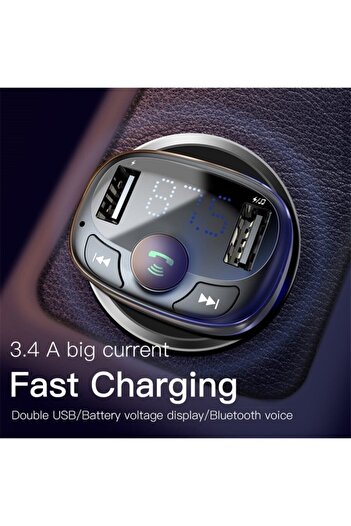 Baseus Araç Kiti Fm Verici Bluetooth 2x Usb Mp3 Çal Konuş 3.4a