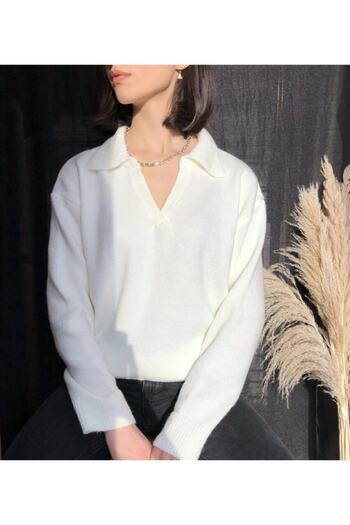 Valientes Collection Women's White Polo Neck Sweater Knitwear