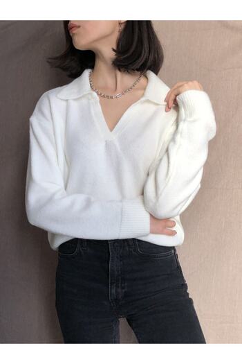 Valientes Collection Women's White Polo Neck Sweater Knitwear