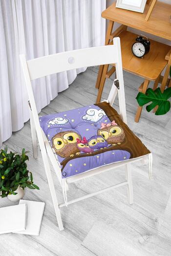 Realhomes Digital Printed Fluffy Square Chair Cushion with Owl Picture