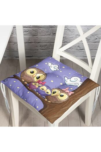 Realhomes Digital Printed Fluffy Square Chair Cushion with Owl Picture