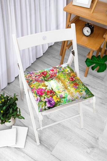Realhomes Flower Themed Digital Printed Fluffy Square Chair Cushion