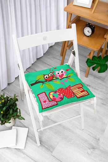 Realhomes Owl Patterned Digital Printed Fluffy Square Chair Cushion