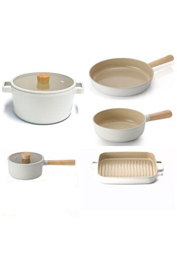 NEOFLAM Fika 7-Piece Aluminum Cast Pot Pan Set Beige Fika 7-Piece Set