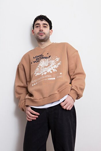 Eazy Co Eazy Look Into Yourself Unisex Φούτερ με καφέ λαιμόκοψη