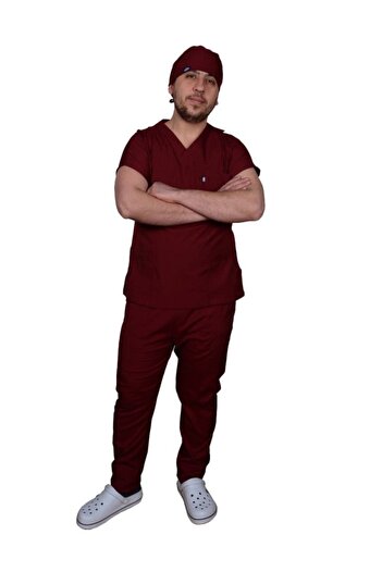 YİĞİTBAŞI Bordo Alt Üst Likralı Cerrahi Takım V Yaka