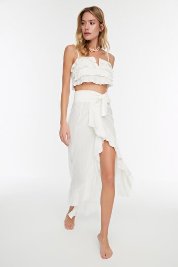 Trendyol Collection Ecru Maxi tkaná plážová sukně TBESS19WV0004