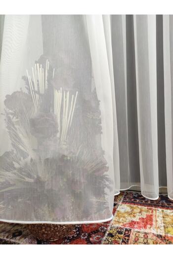 perhal perde ve halı Slub Rain Patterned Linen 1-2 Sparse Pleat Tulle Curtain