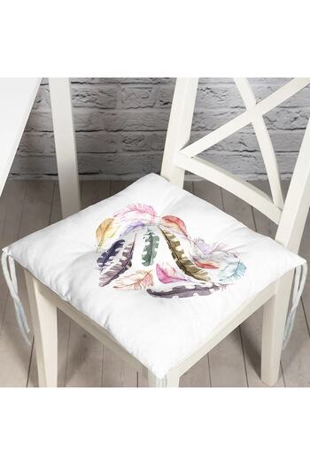 Realhomes Colorful Feathers Heart Motif Fluffy Square Chair Cushion