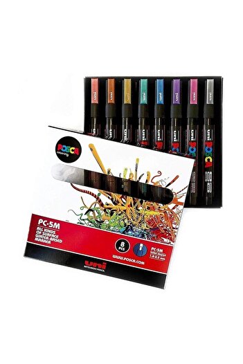 Uni Pack of 8 Posca PC-5M Metallic Color Markers