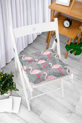 Realhomes Flamingo Patterned Digital Printed Fluffy Chair Cushion