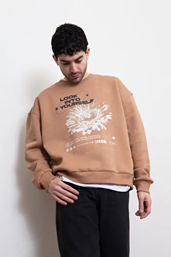 Eazy Co Eazy Look Into Yourself Unisex Φούτερ με καφέ λαιμόκοψη