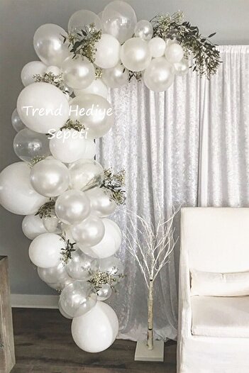 Trend Hediye Sepeti Pastel White Metallic White Transparent 100 Pcs Balloon Wedding Chain To Be Bride