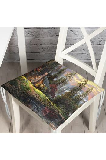 Realhomes Digital Printed Modern Fluffy Chair Cushion with Mountain House View