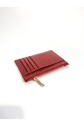 ALTUDA Women's Crocodile Zippered Card Holder Red