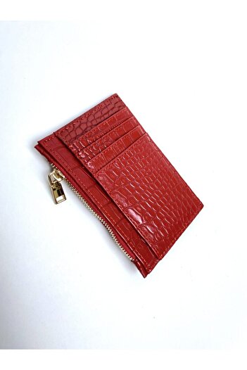 ALTUDA Women's Crocodile Zippered Card Holder Red