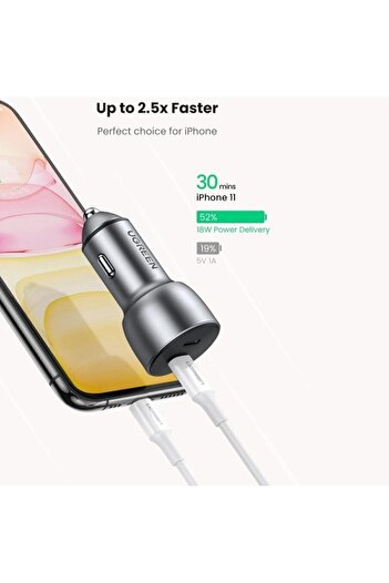 Ugreen 36W Car Cigarette Lighter Charger with Dual Pd Type-C Output