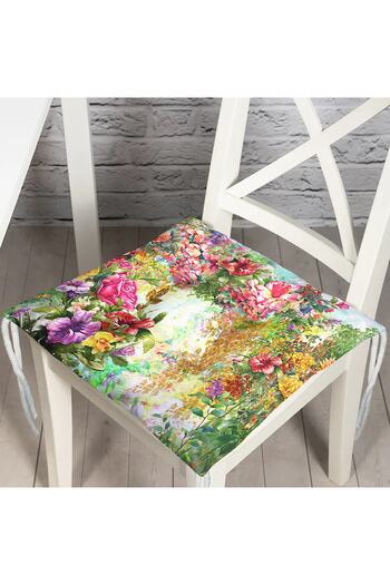 Realhomes Flower Themed Digital Printed Fluffy Square Chair Cushion