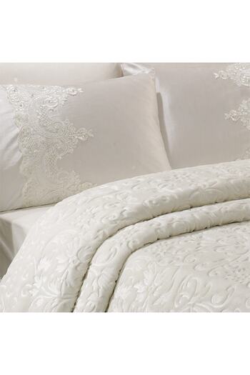 Walls Home Steel Home Collection Double French Laced Pearl Stone Embroidered Dowry Blanket Set Cream