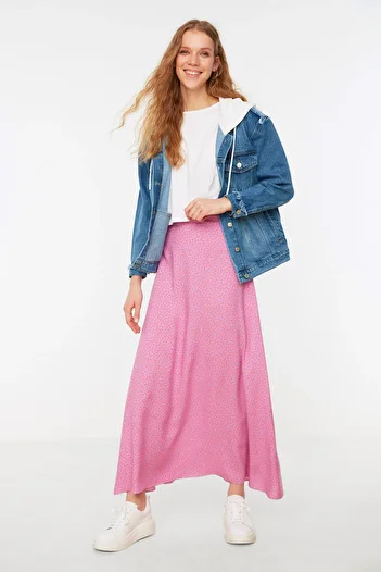 Trendyol Modest Pöttyös mintás lila csengő szőtt szoknya - TCTSS22EE0006
