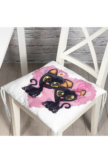 Realhomes Modern Cat Pattern Digital Printed Fluffy Chair Cushion