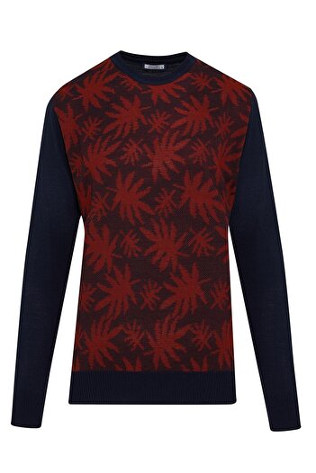 Hatemoğlu Navy Blue Regular Fit Patterned Crew Neck Woolen Sweater