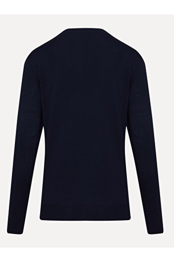 Hatemoğlu Navy Blue Regular Fit Patterned Crew Neck Woolen Sweater