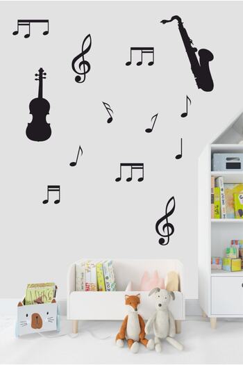 TRC TRAFİK Black Music and Note Decorative WallSticker- 12 Pieces of Note, 2 Pieces of Musical Instrument