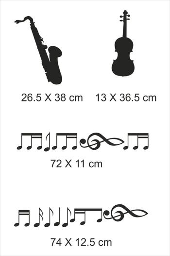 TRC TRAFİK Black Music and Note Decorative WallSticker- 12 Pieces of Note, 2 Pieces of Musical Instrument