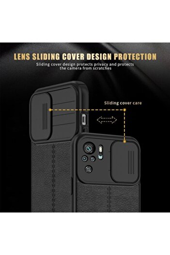 Fibaks Xiaomi Poco F3/redmi K40 Uyumlu Kılıf Sürgülü Slide Kamera Korumalı Deri Görünümlü Silikon