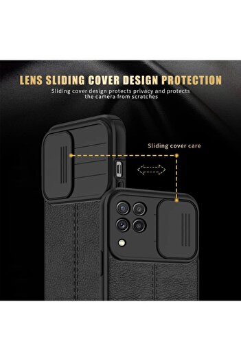 Fibaks Oppo Reno 4 Lite Uyumlu Kılıf Sürgülü Slide Kamera Korumalı Deri Görünümlü Lüks Kapak Silikon