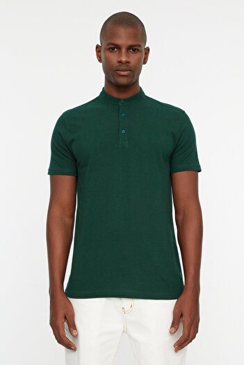 Trendyol Collection Μπλουζάκι Emerald Green Slim 100% βαμβάκι με επικρατέστερο γιακά 100% βαμβακερό γιακά πόλο μπλουζάκι TMNSS21PO0036