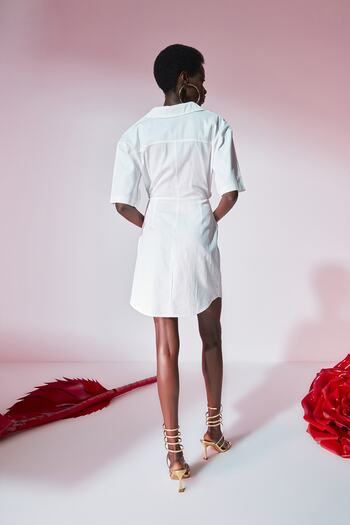 Trendyol Collection Limited Edition Ecru A-line Window Detailed Shirt Collar Mini Woven Dress TWOSS21EL1780