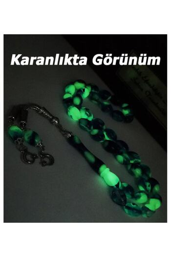 Doğan Silver Phosphorescent Cat Eye Glow in the Dark Powder Amber Prayer Beads Dgn11148